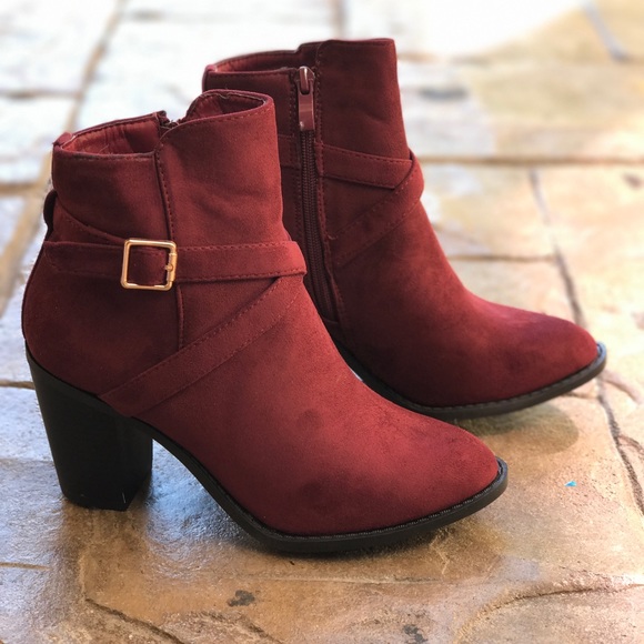 Distressed Wine Crisscross Buckle Bootie - Picture 2 of 6