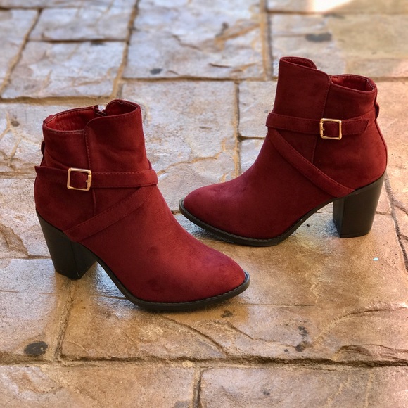 Distressed Wine Crisscross Buckle Bootie - Picture 3 of 6