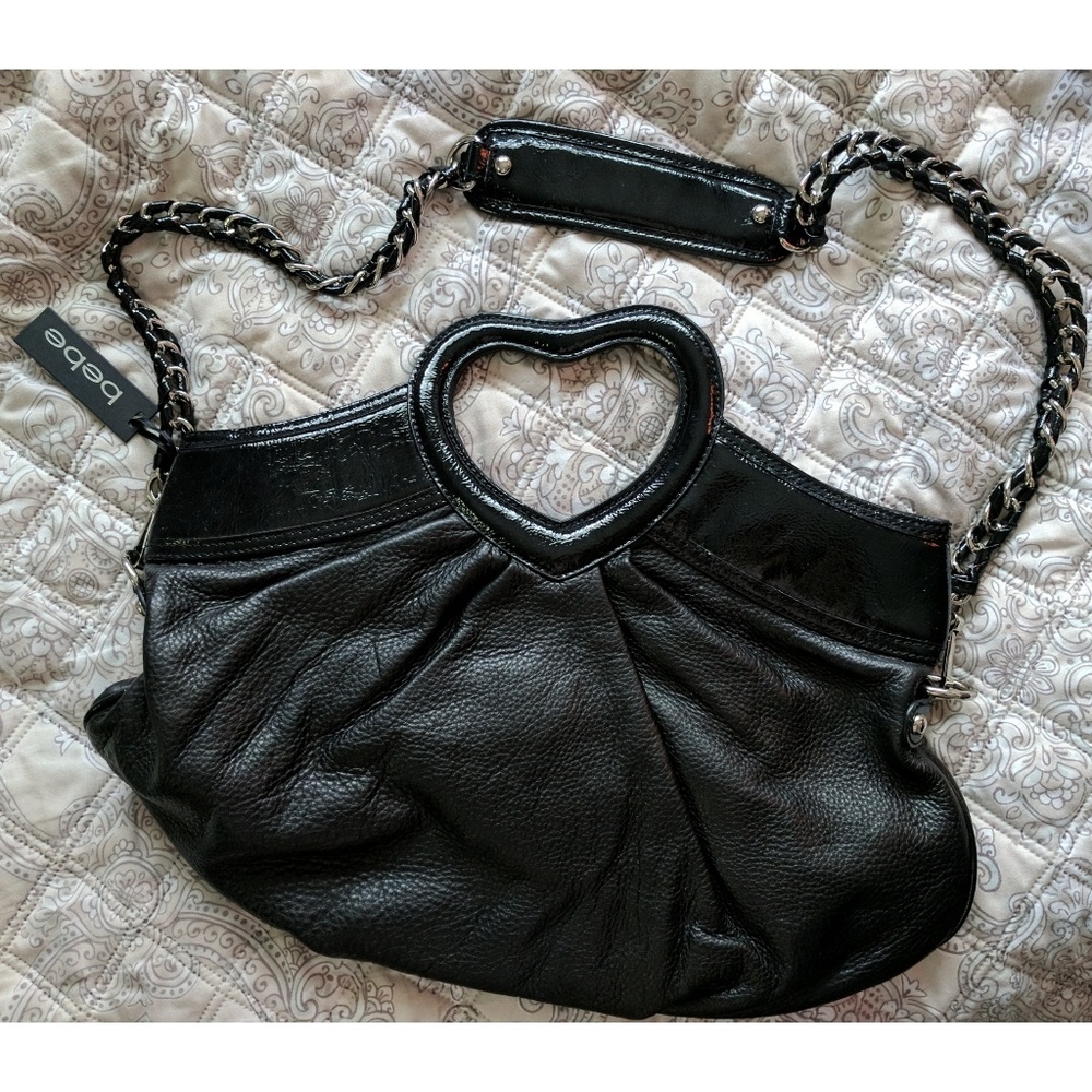 Bebe Black Heart Leather Shoulder Bag