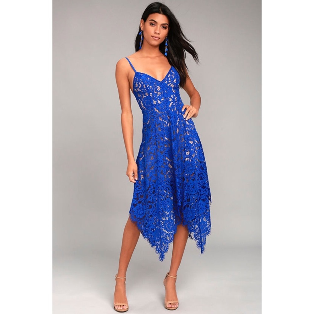 Lulus Blue Lace Midi Dress