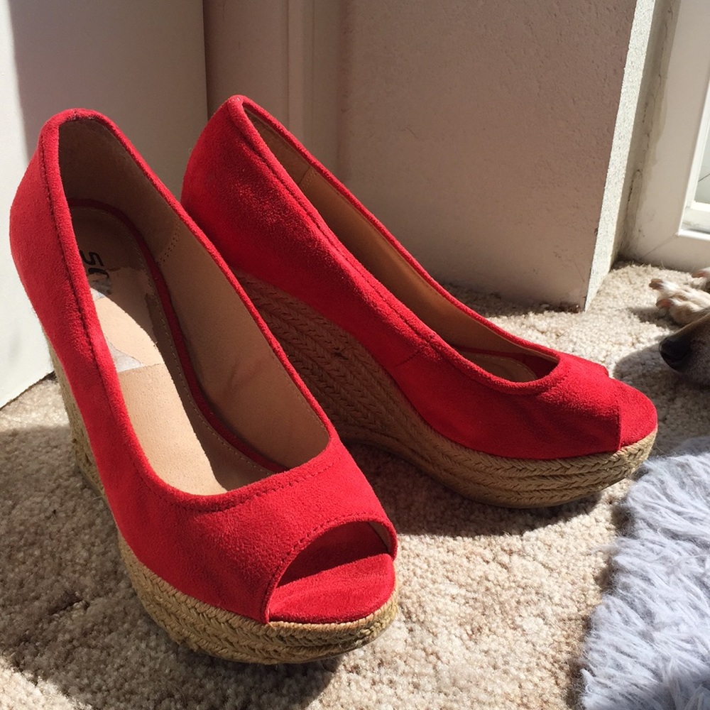 Red Suede Espadrille Wedges