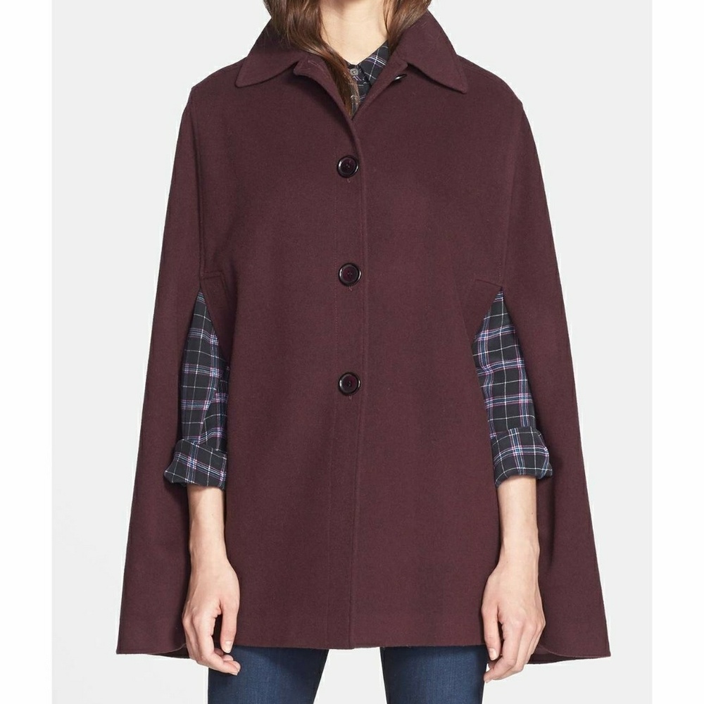 Helene Berman Burgundy Wool Blend Cape Sz S