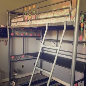 Girls grey metal loft bed TWIN
