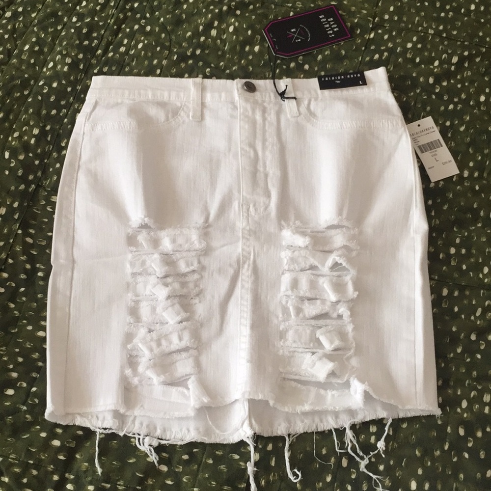 White Distressed Mini Skirt by Fashion Nova