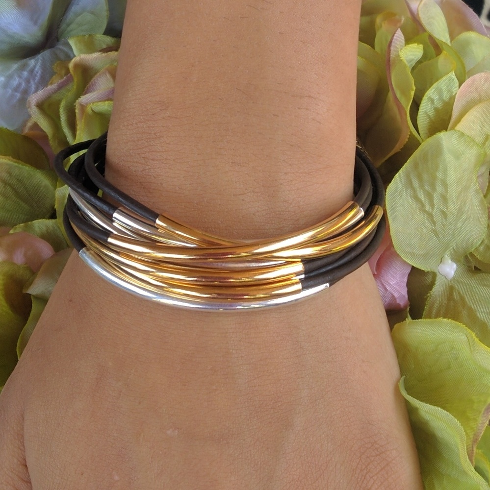 ** SOLD OUT ** Silver/Gold Plated Leather Bracelet