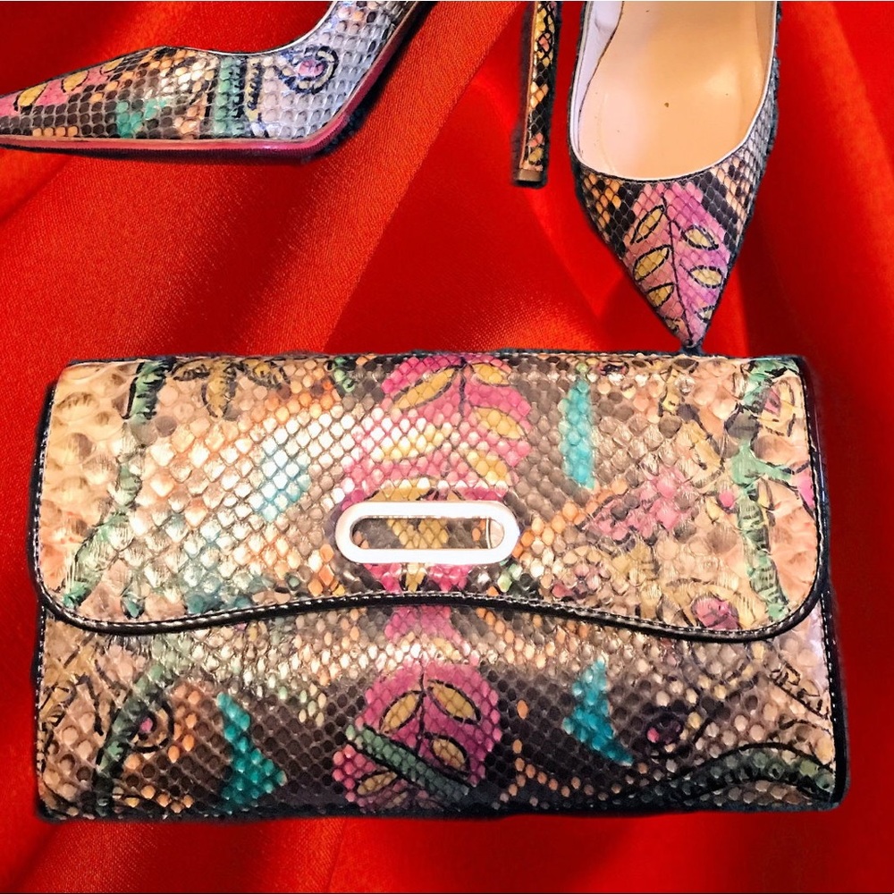 Multicolored Christian Louboutin Python Clutch