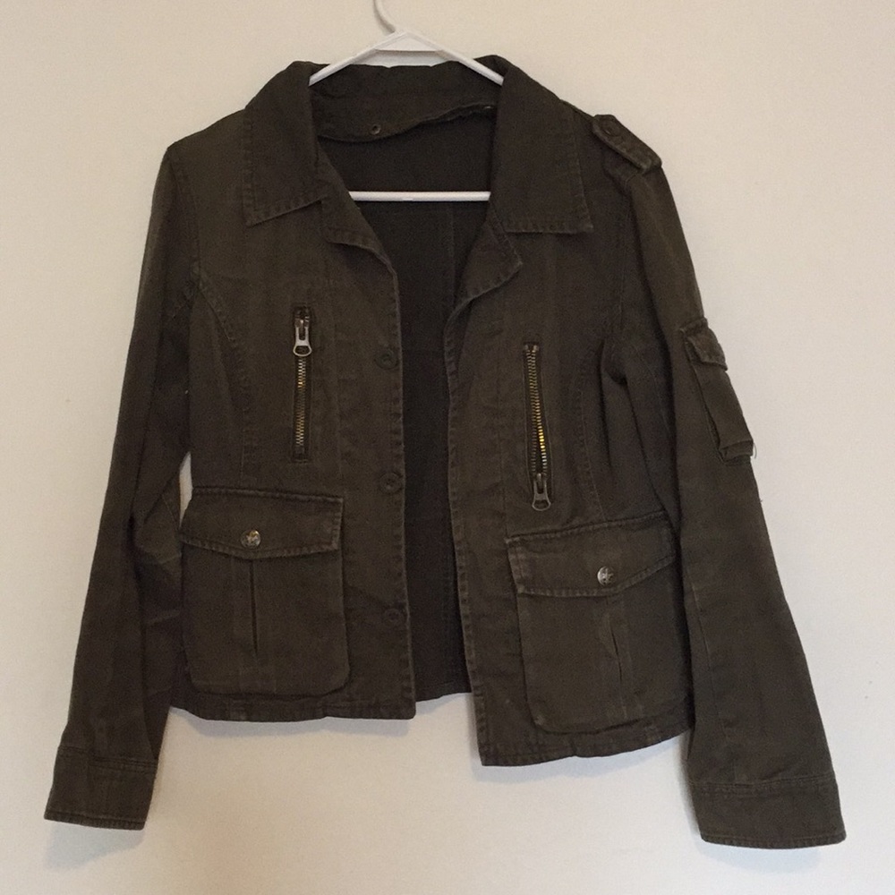 Vintage army green cargo denim jacket 1990's