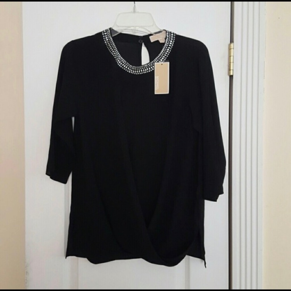 Black blouse with jeweled neck