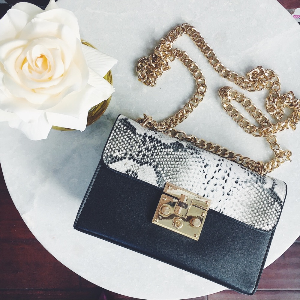 🆕Nora Black & Snake Skin Vegan Mini Crossbody Bag - Picture 2 of 8