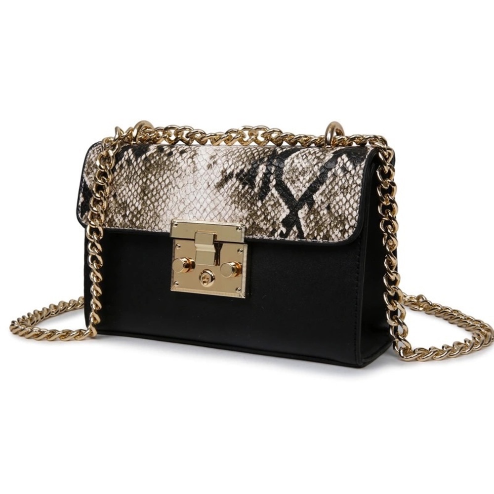 🆕Nora Black & Snake Skin Vegan Mini Crossbody Bag - Picture 7 of 8