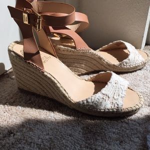 Lace and Leather Wedge Espadrilles