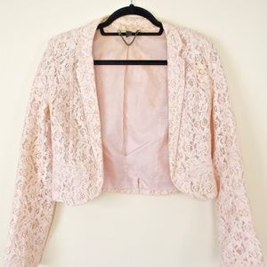 Rose-colored Lace Blazer (Cropped)