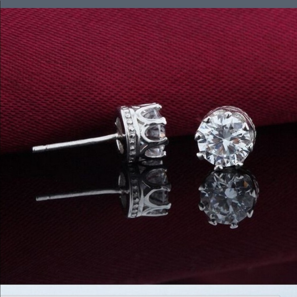 18k gold plated or Sterling CZ crown studs NWOT - Picture 4 of 4