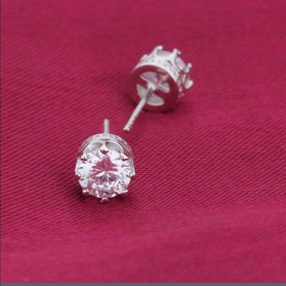 18k gold plated or Sterling CZ crown studs NWOT - Picture 3 of 4