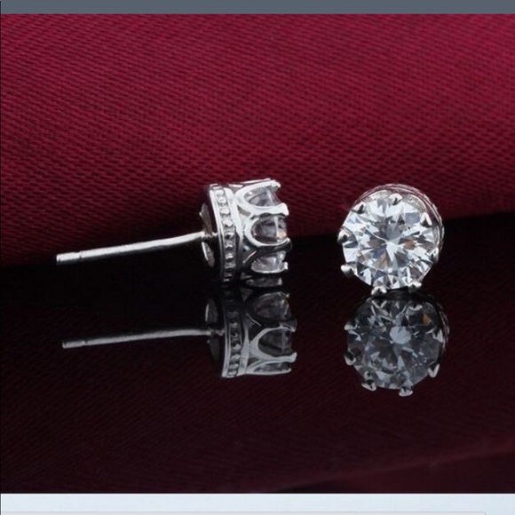 18k gold plated or Sterling CZ crown studs NWOT - Picture 4 of 4