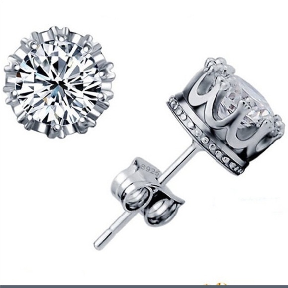 18k gold plated or Sterling CZ crown studs NWOT - Picture 2 of 4