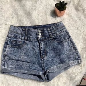 GUESS High Waisted Acid Wash Jean Shorts
