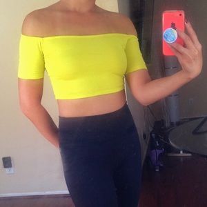 Off-shoulder Yellow Crop Top
