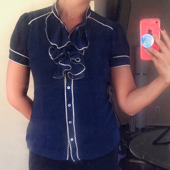 Navy Ruffle Blouse - Picture 3 of 3
