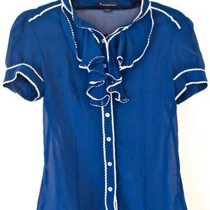 Navy Ruffle Blouse