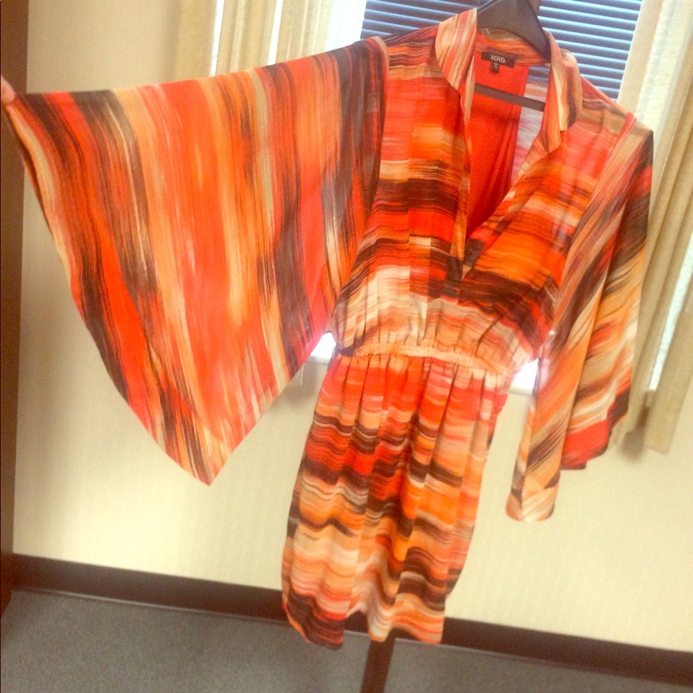 XOXO Orange Dress with Bell-like Sleeves (L)
