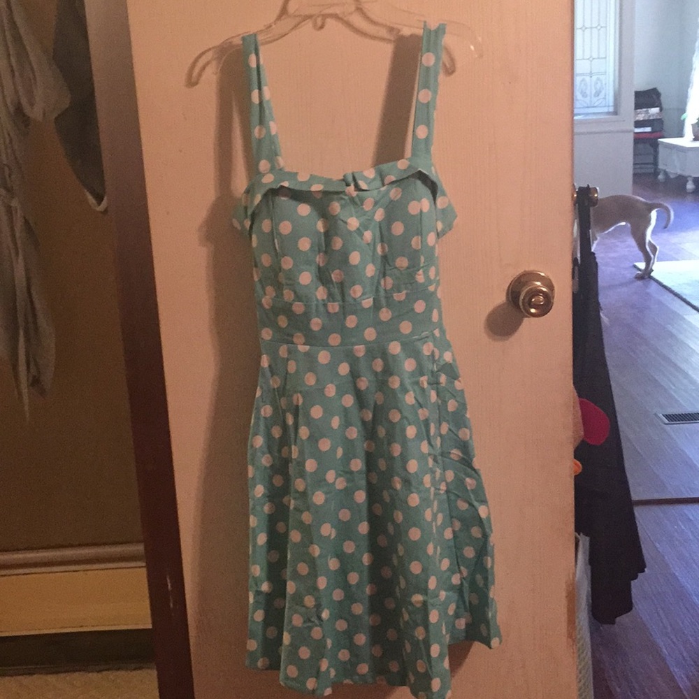 Cute turquoise polka dot vintage style dress