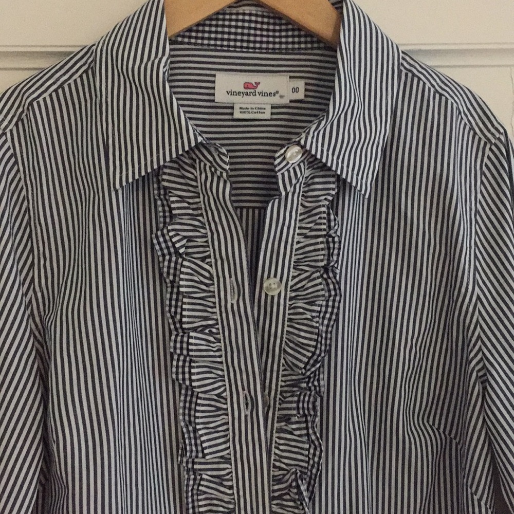 Vineyard Vines Pinstripe ruffled button down