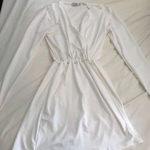 TOBI white long sleeve plunge neck wrap dress