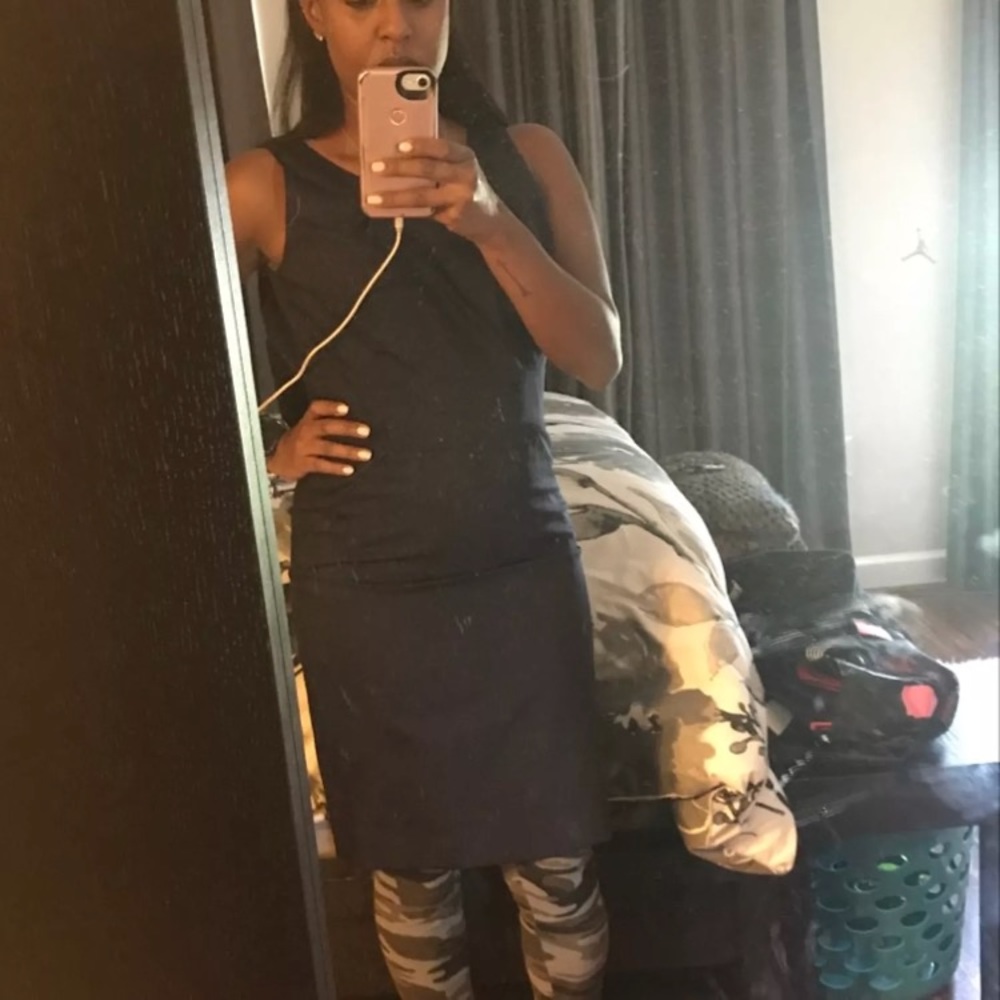 Navy pinstripe dress