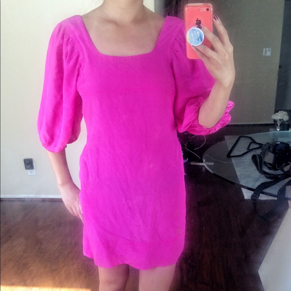 Hot Pink Dress w/ Bubble Sleeves (worn once)