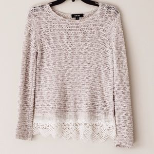 Darling light weight grey sweater with lace trim