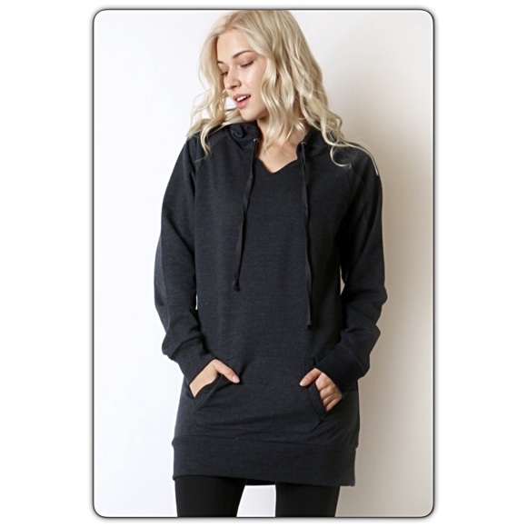 Extra Long Slimming Fleece Hoodie Tunic Small - Picture 2 of 4