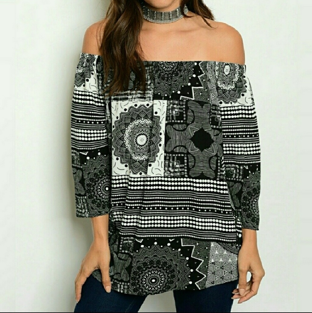 Geometric Print off the Shoulder Top