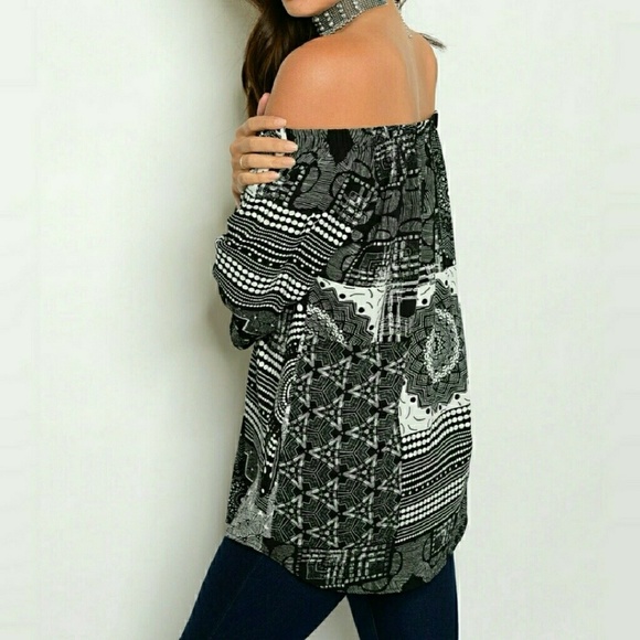 Geometric Print off the Shoulder Top - Picture 2 of 2