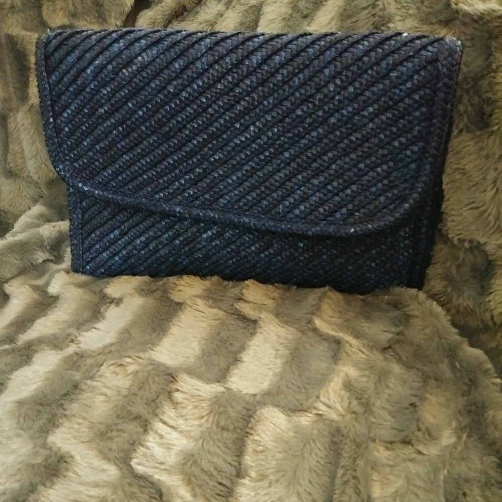 Pristine Navy Rattan Clutch Purse