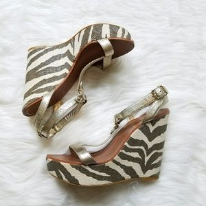 Ralph Lauren Disha Gold Zebra Wedge Sandals
