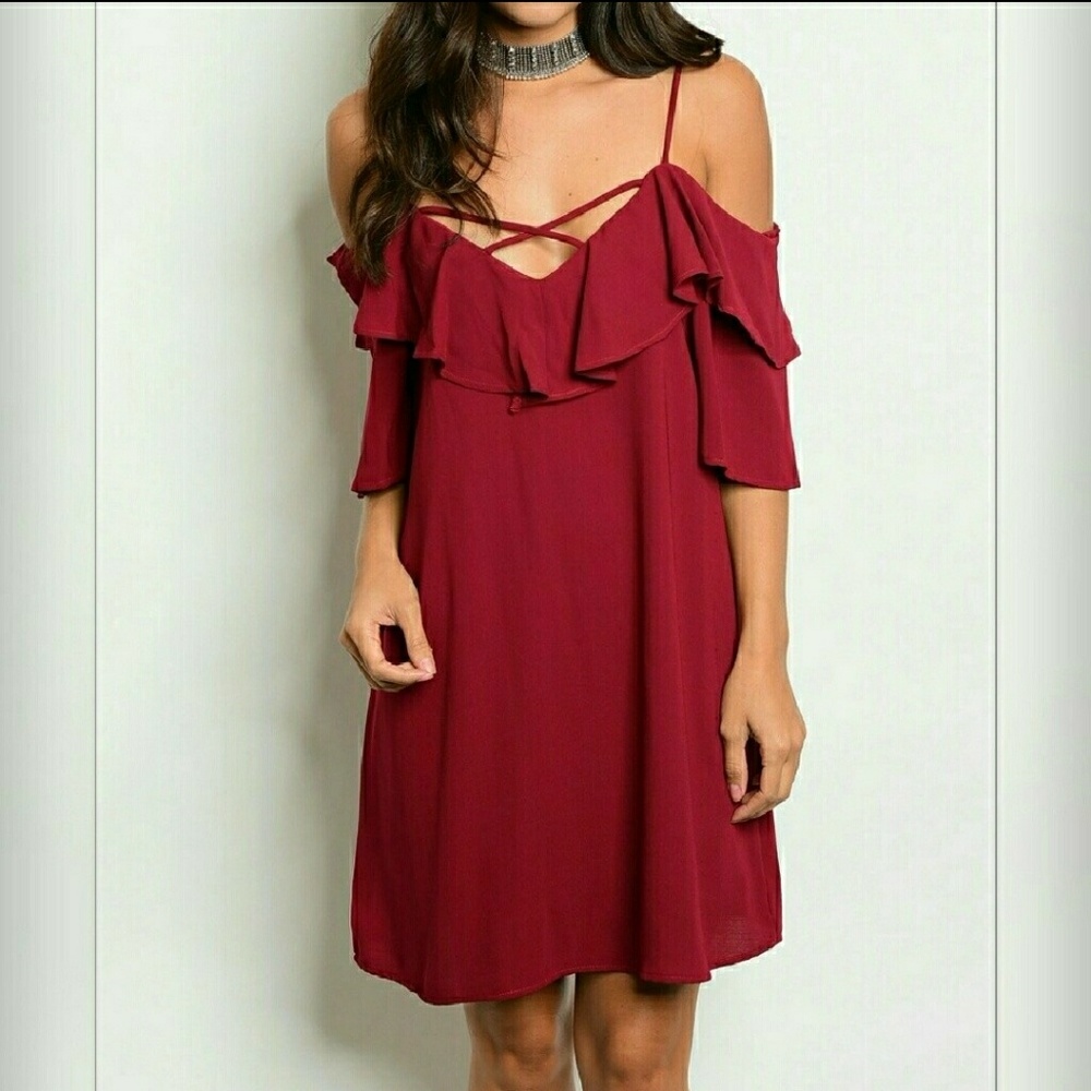 Ruffled Cold Shoulder Dress