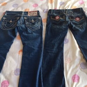 2 jeans one is true religion and robin's jean