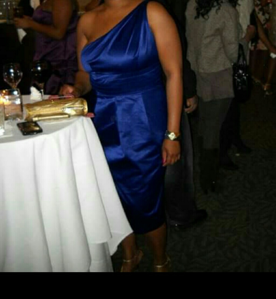 Sapphire satin one shoulder cocktail dress