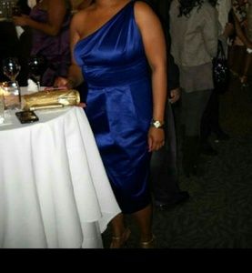 Sapphire satin one shoulder cocktail dress
