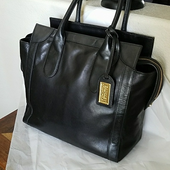 Badgley Mischka Handbags - Badgley Mischka Large Black Glove Leather Tote Bag