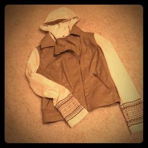 Faux leather jacket with embroidered sleeves