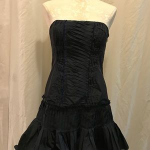 BCBG MAXAZRIA Strapless Taffeta Navy Blue Dress
