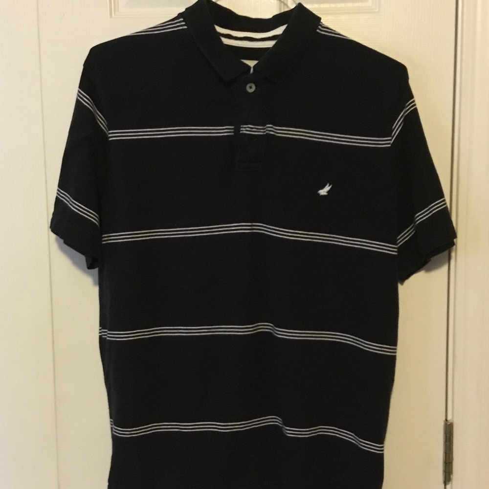 Men's Black white stripped polo