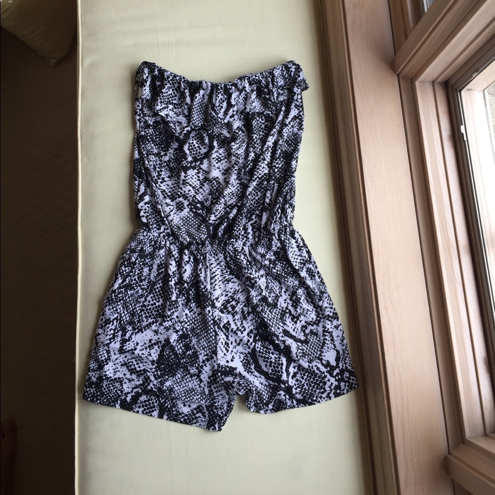 Aqua black and white pattern romper