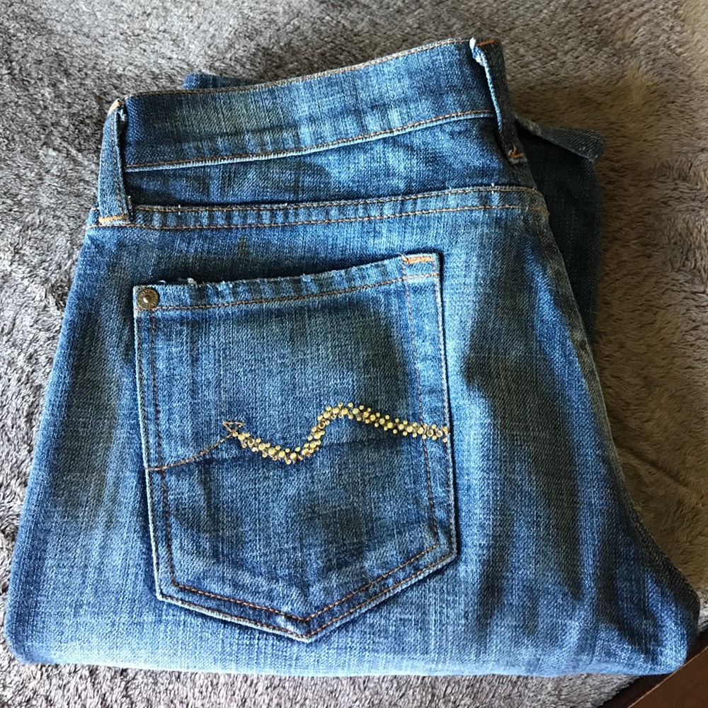 On sale Seven7 Bootcut with gold rhinestones