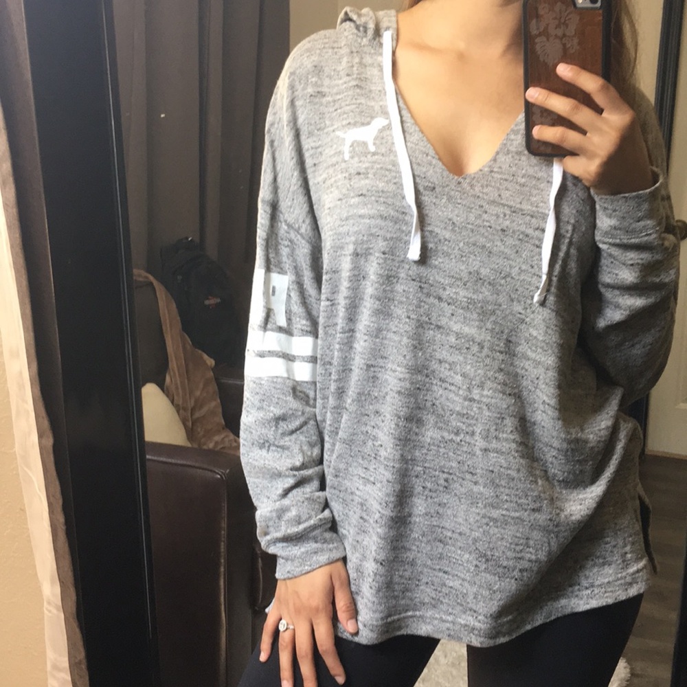 Pink long sleeve pullover with hoodie