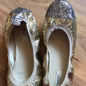 Vera Wang gold and silver sequence flats