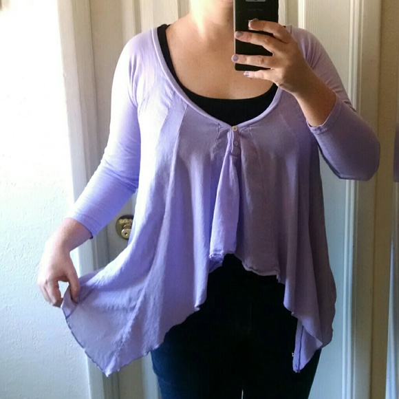 Amana Flowy Purple Modal Hi Lo Long Sleeve Top - Picture 2 of 6