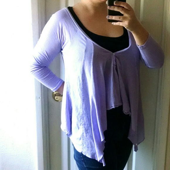 Amana Flowy Purple Modal Hi Lo Long Sleeve Top - Picture 3 of 6